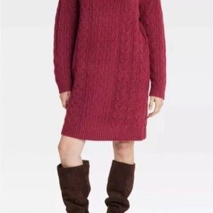 Universal Thread Long Sleeve Cable Knit Dress - Burgundy